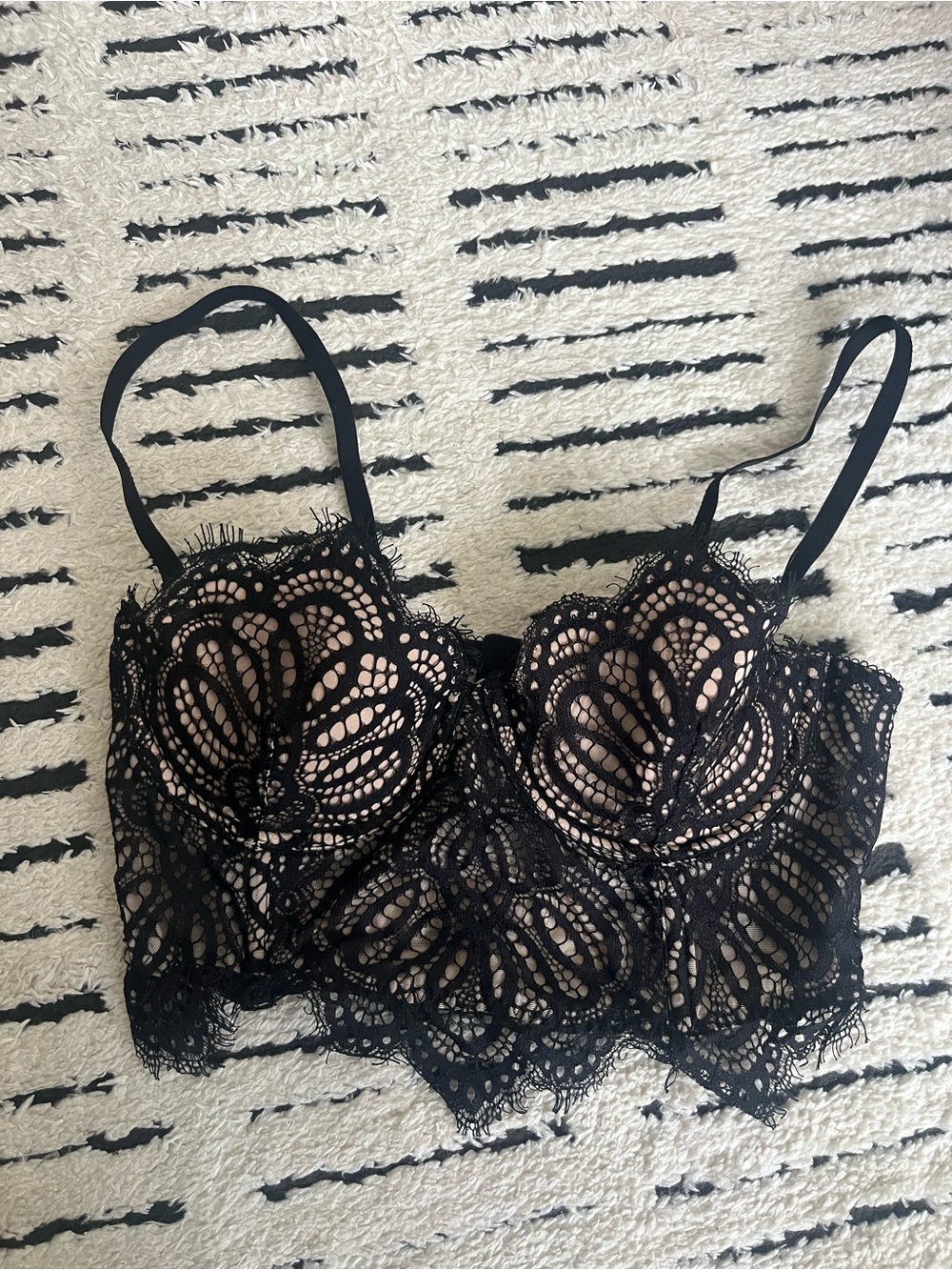 Dynamite Black Lace Bralette with Nude Underlay